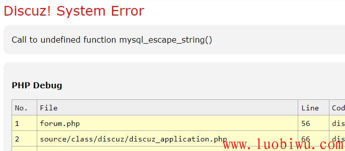 论坛打不开Discuz! System Error Call to undefined function mysql_escape_string()